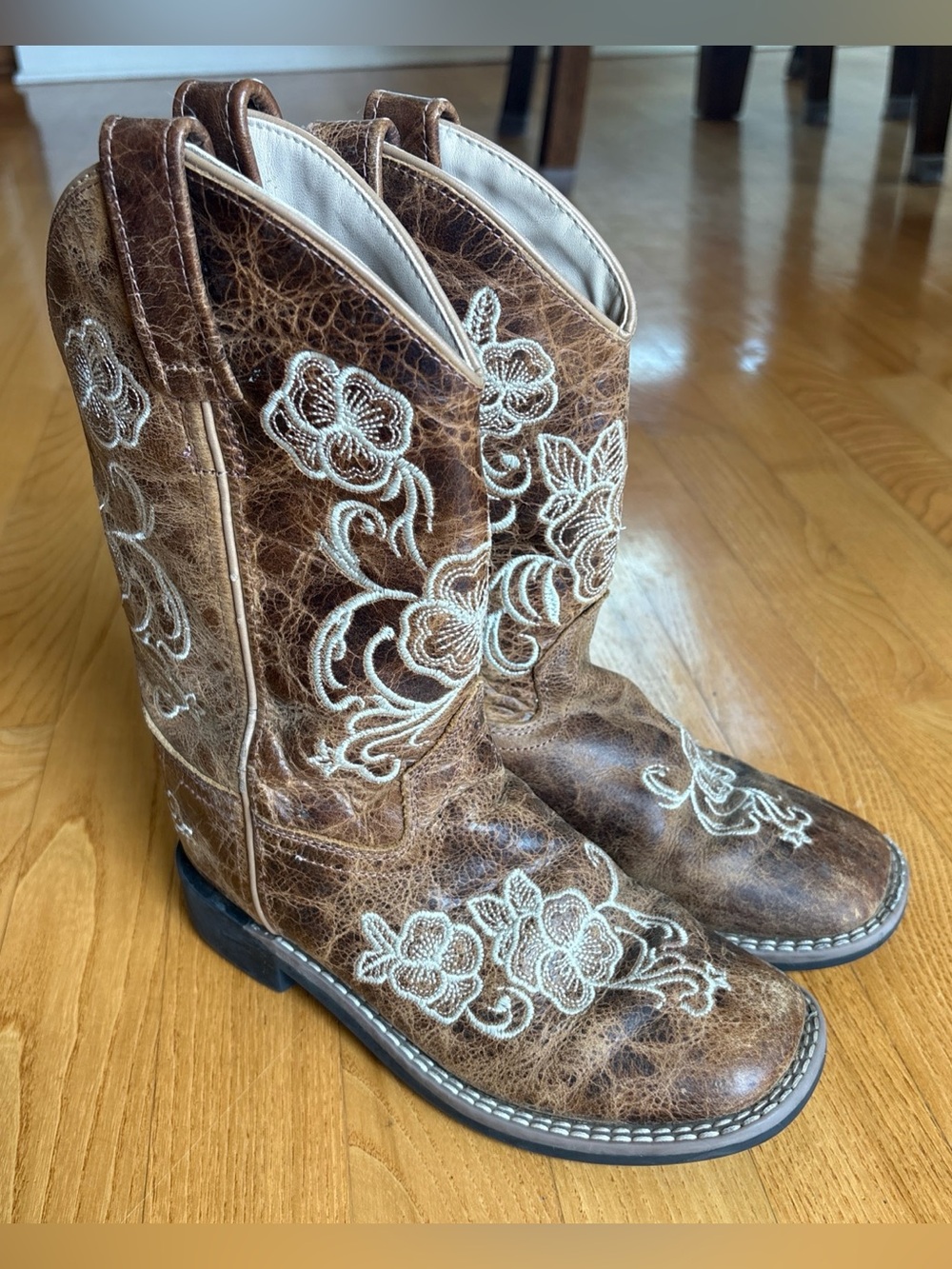 Shyanne Girls Boots Little Lasy Floral Embroidered Western Brown Youth Kid Sz 1D